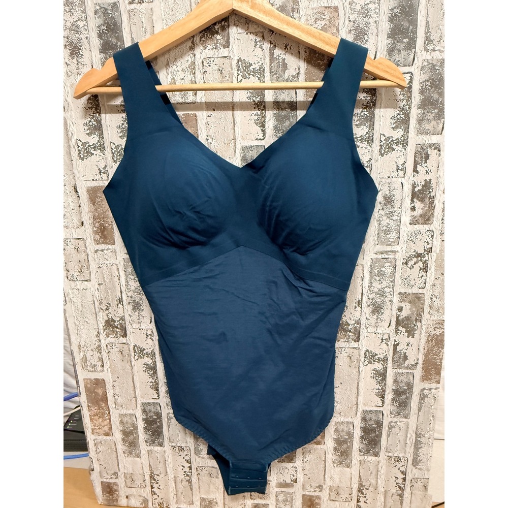 Honeylove Crossover Bodysuit Women XL Teal Blue Tummy Control Shapewear LWBS0201